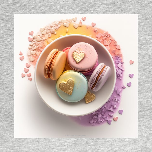 Macarons decorated with golden Valentine hearts - a perfect valentine gift by UmagineArts